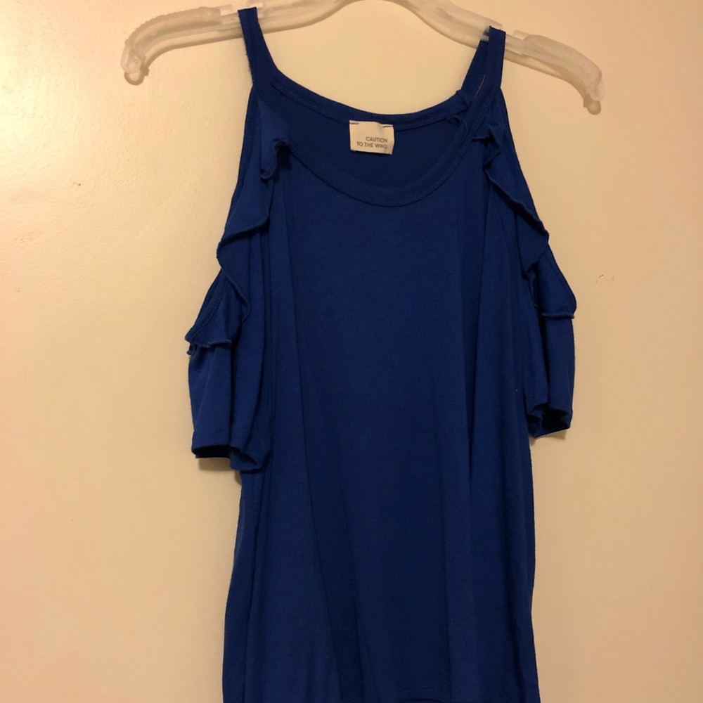 Blue open shoulder tee